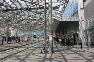 The picture shows the flying roof at the station Praterstern in Vienna.