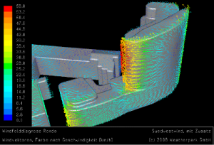 Wind simulation of Zebra Tower, a windcomfort reference of Weatherpark